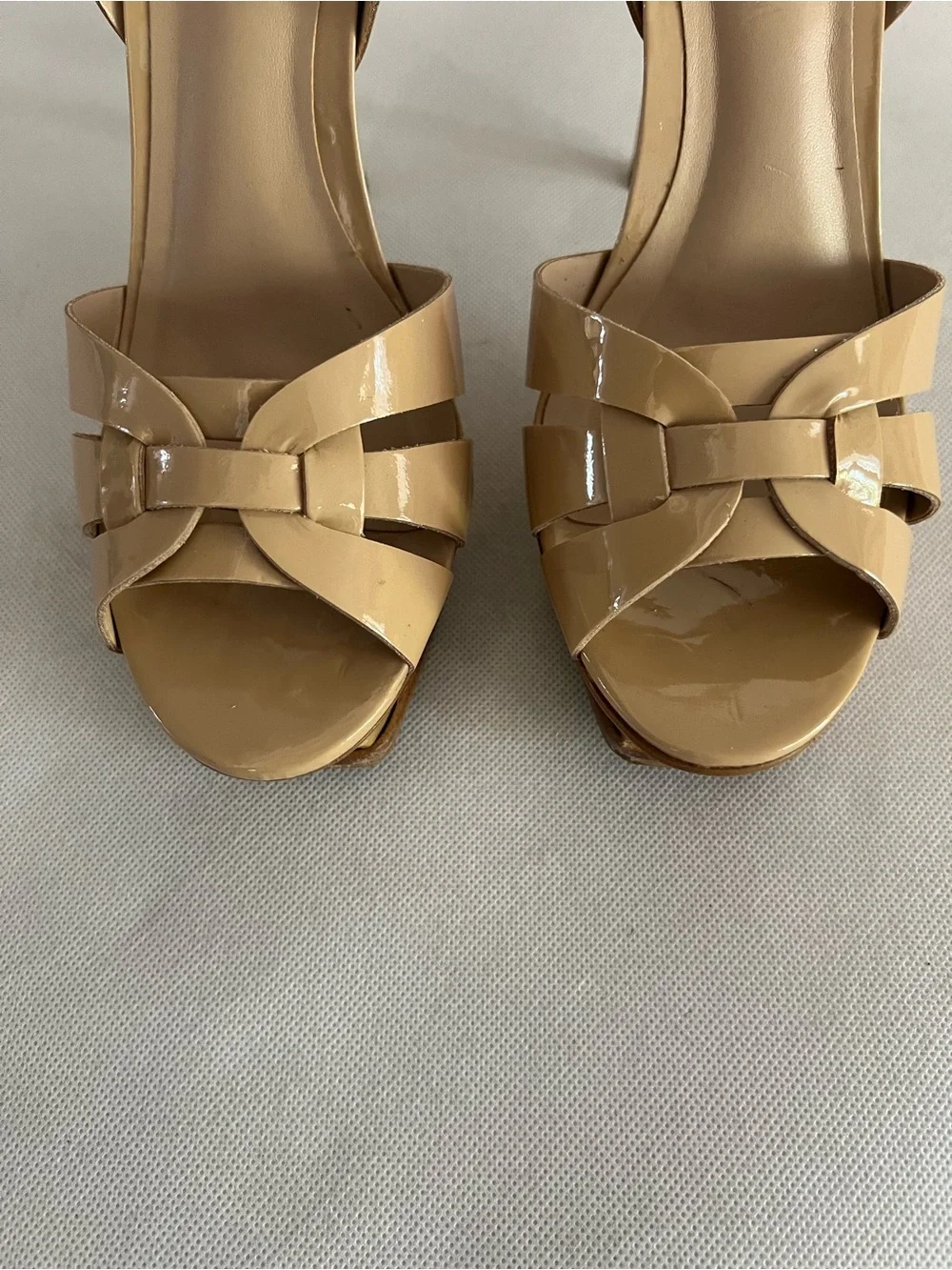 Steve Madden Beige Strappy Patent Leather Heels